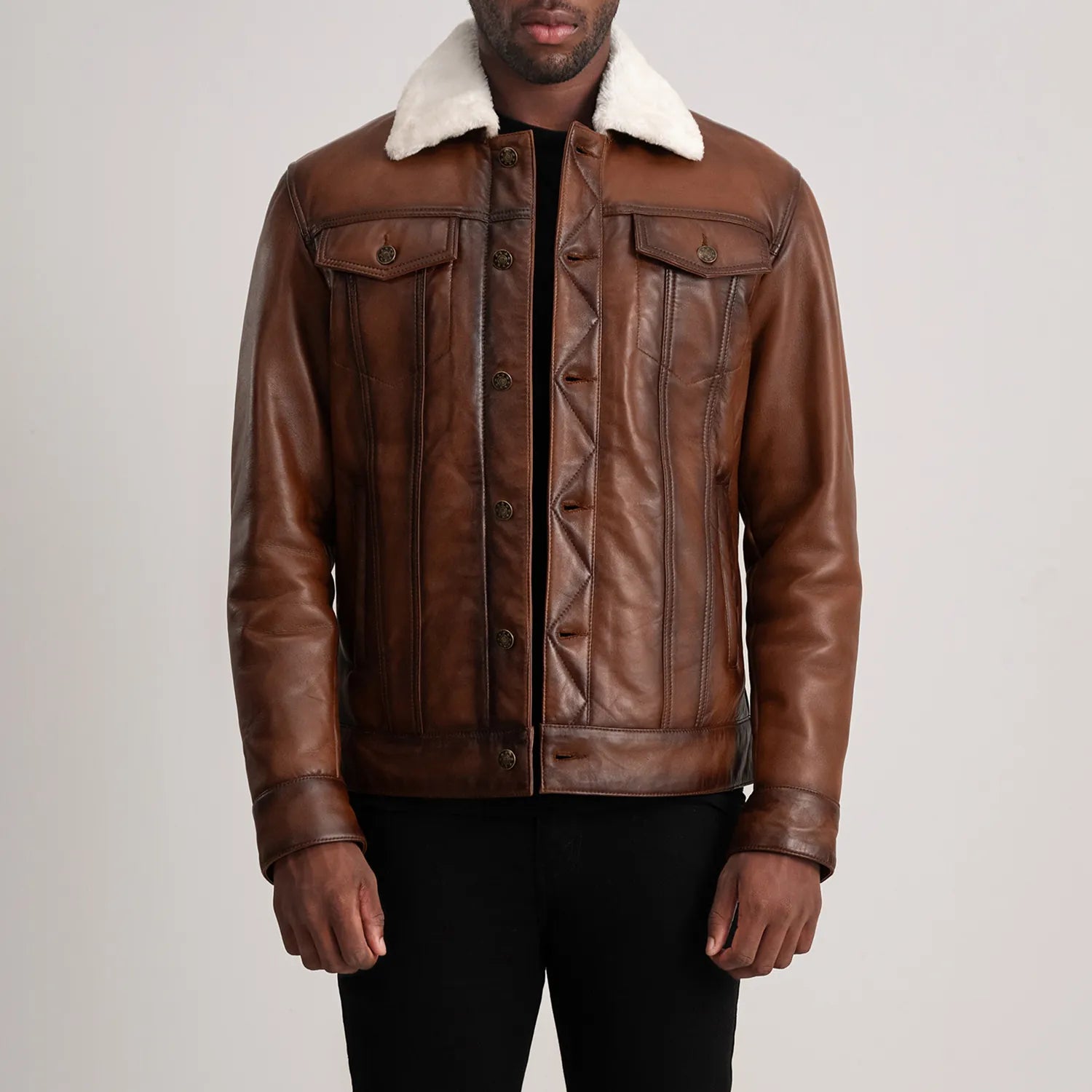 希少トルコ製✨　LEVINSON　ムートン　ダブルフェイス　ライダース　茶　48 Men_s_Dallis_Brown_Leather_She