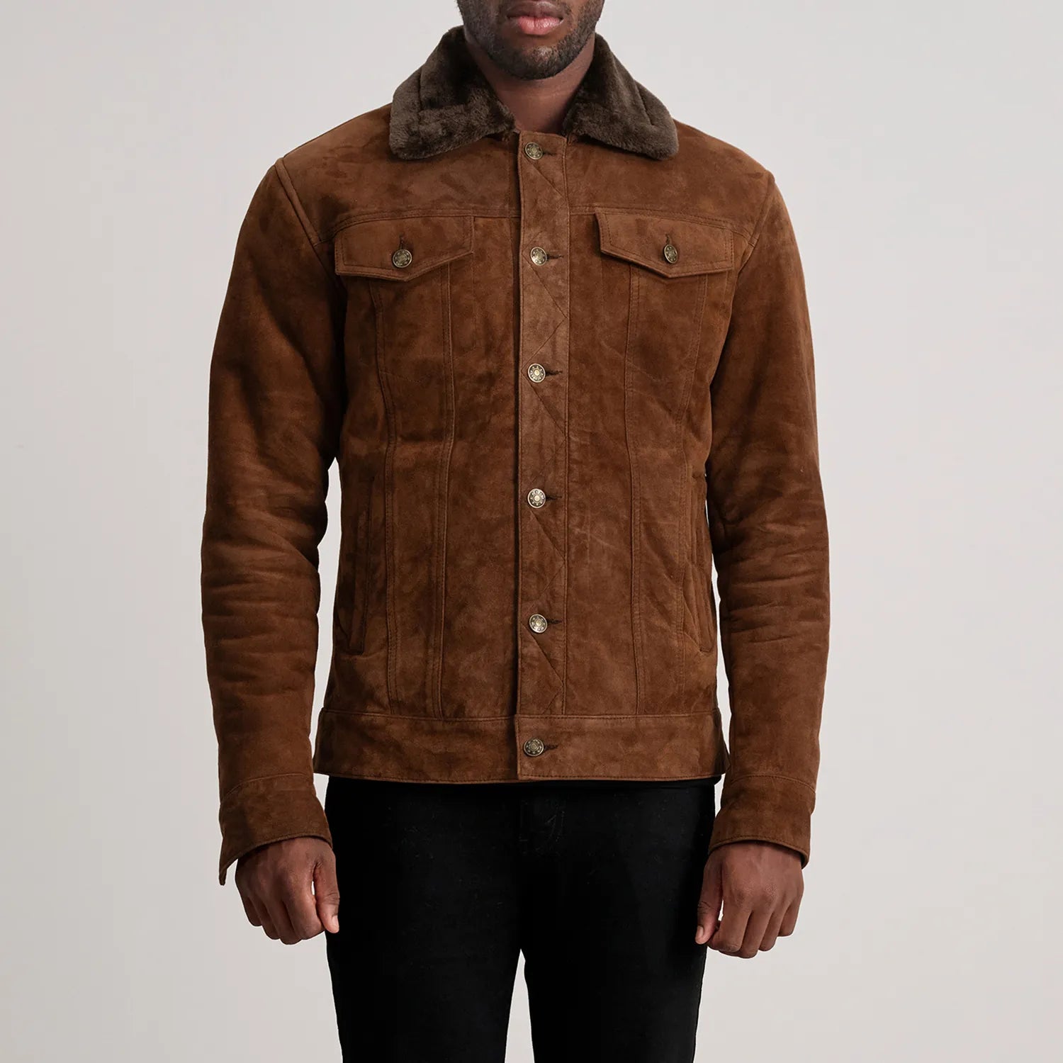 Dallis Brown Suede Shearling Trucker Jacket - The Jacket Maker