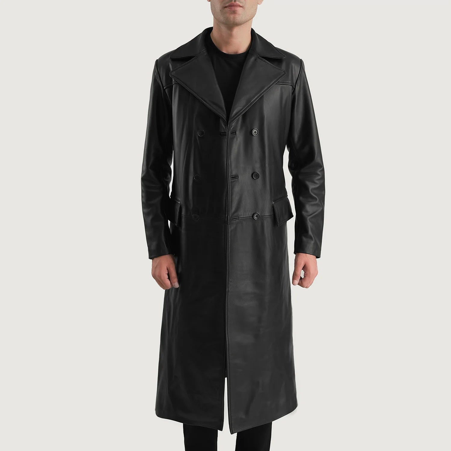 The Jacket Maker Men’s Delmar Black Leather Double Breasted Coat
