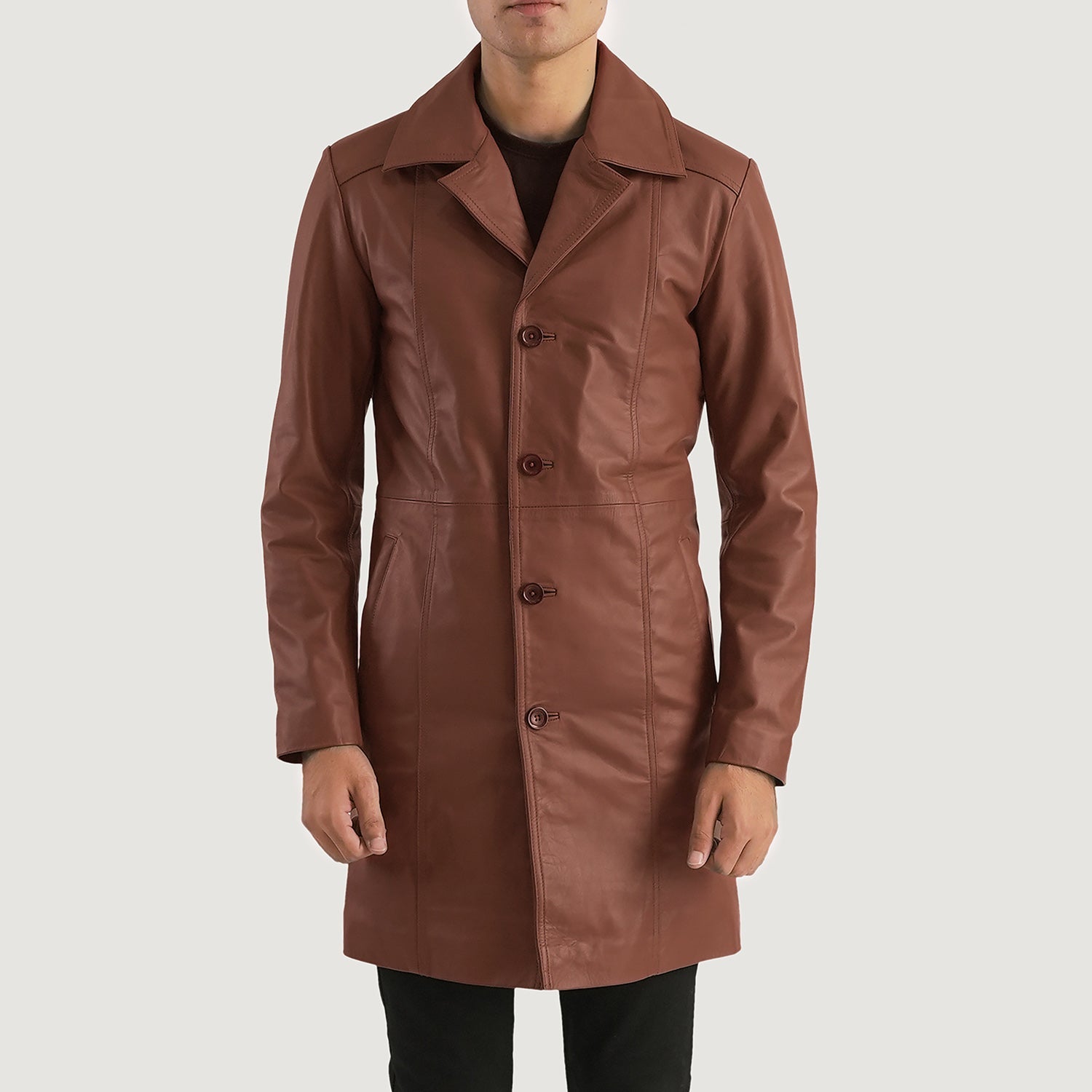 mens leather dress coats The Jacket Maker Men’s Don Long Brown Leather Coat