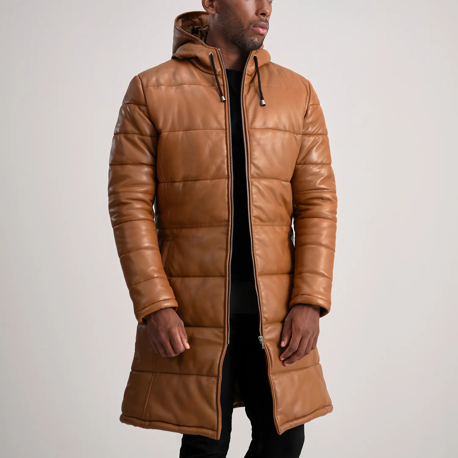 Floyd Tan Hooded Leather Puffer Coat The Jacket Maker