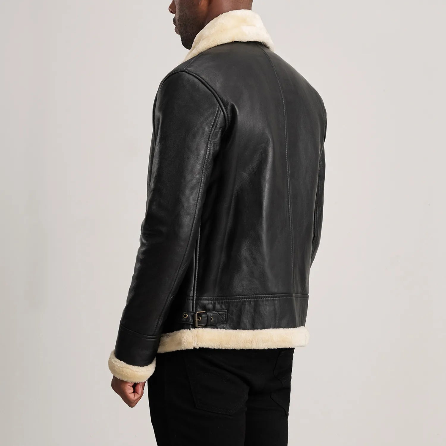 Francis B-3 Black & Cream Leather Bomber Jacket - The Jacket Maker