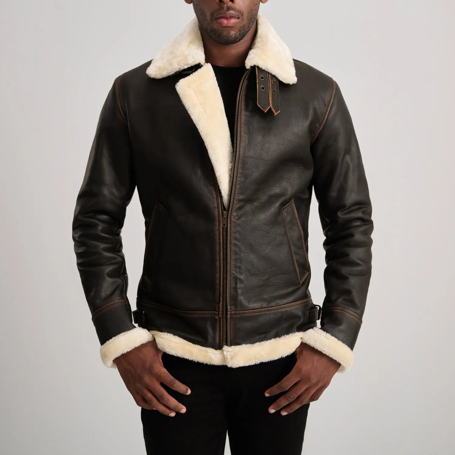 Francis B-3 Brown & Cream Leather Bomber Jacket - The Jacket Maker