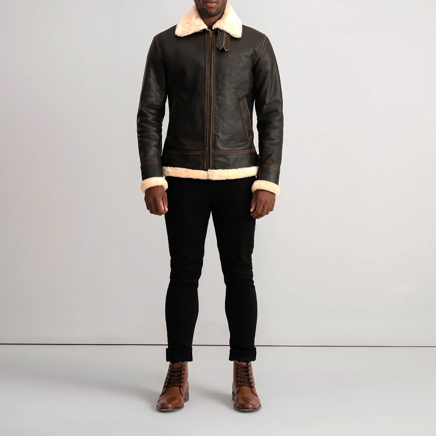 レザージャケット B-3 jacket Made in France Francis B-3 Brown & Cream Leather Bomber Jacket - The Jacket Maker