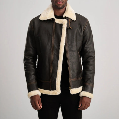 Francis B-3 Brown & Cream Leather Bomber Jacket - The Jacket Maker