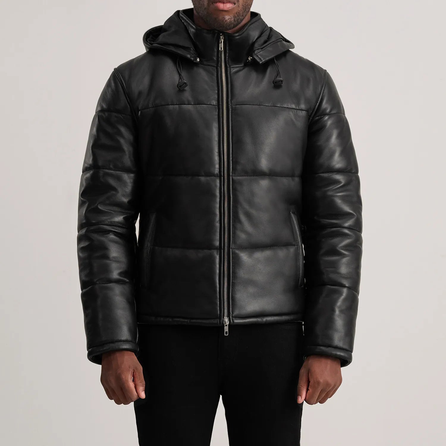 Gordon Black Hooded Leather Puffer Jacket - The Jacket Maker