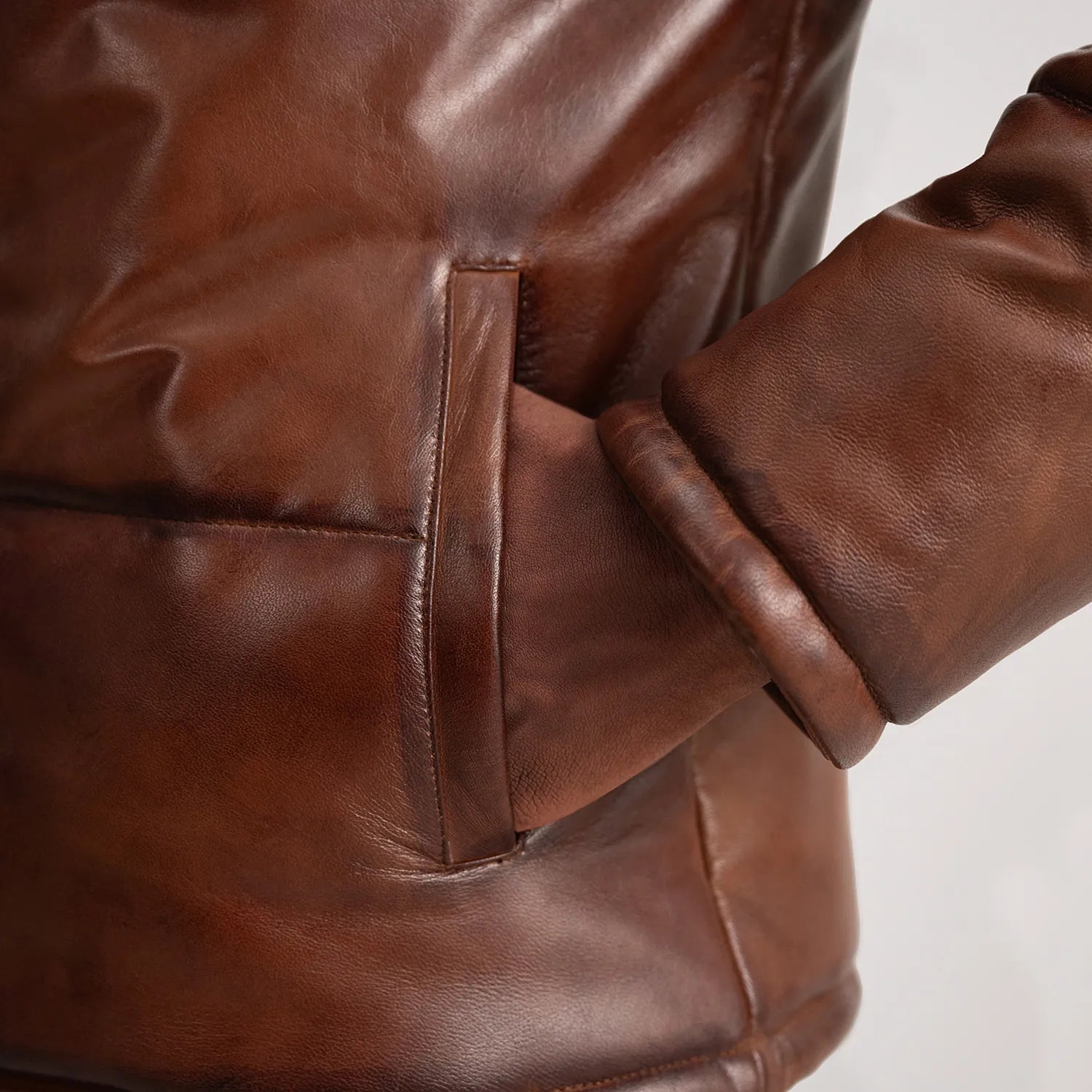 Gordon Waxed Brown Hooded Leather Puffer Jacket - The Jacket Maker