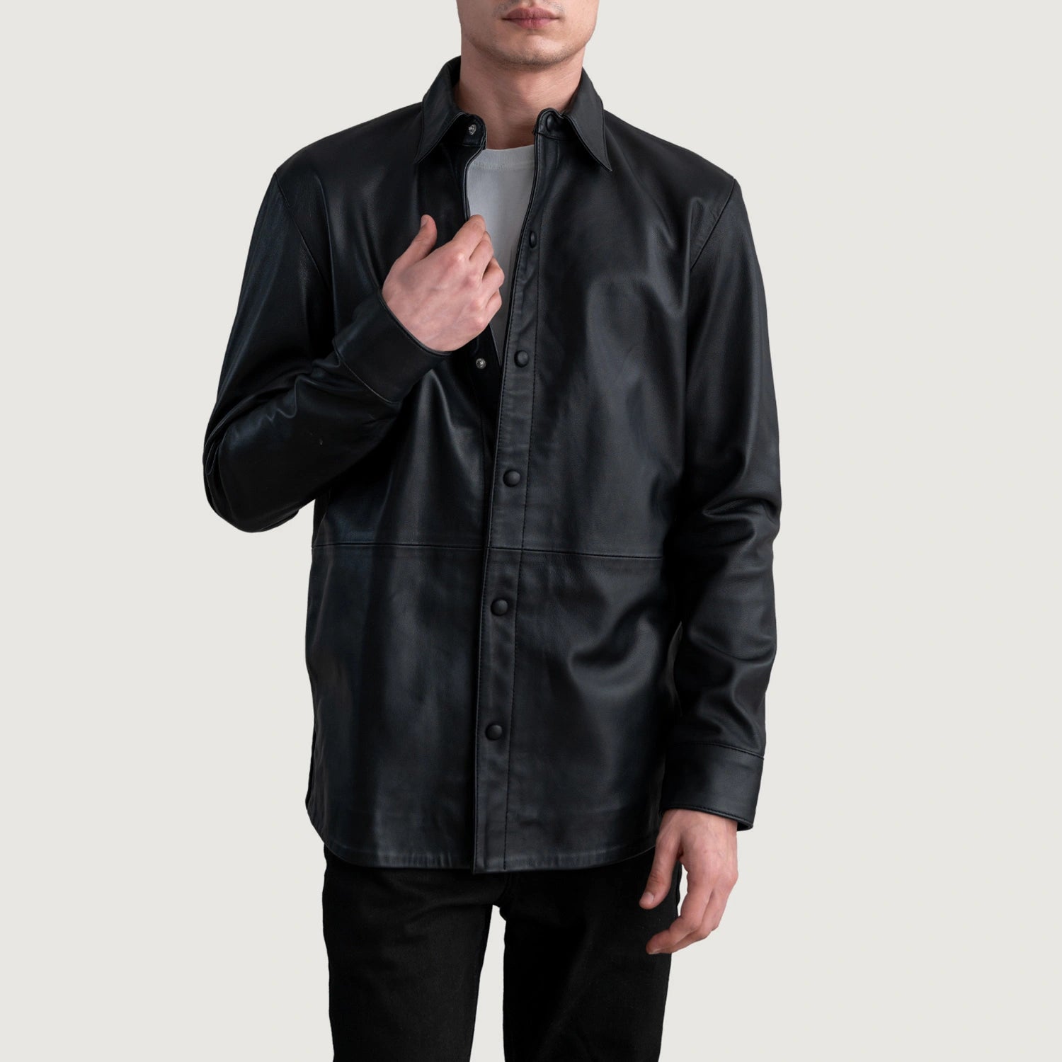 The Jacket Maker Mens Haven Black Leather Shirt The Jacket Maker Mens Haven Black Leather Shirt