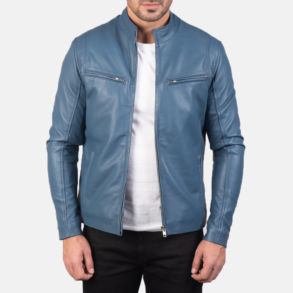 Men's Ionic Blue Leather Biker Jacket – The Jacket Maker