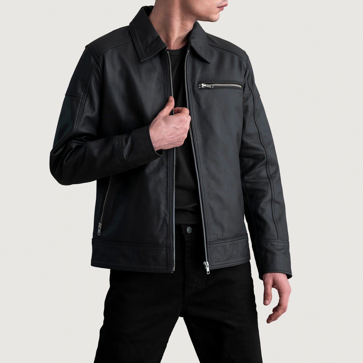 Lavendard Matte Black Leather Biker Jacket For Men – The Jacket Maker