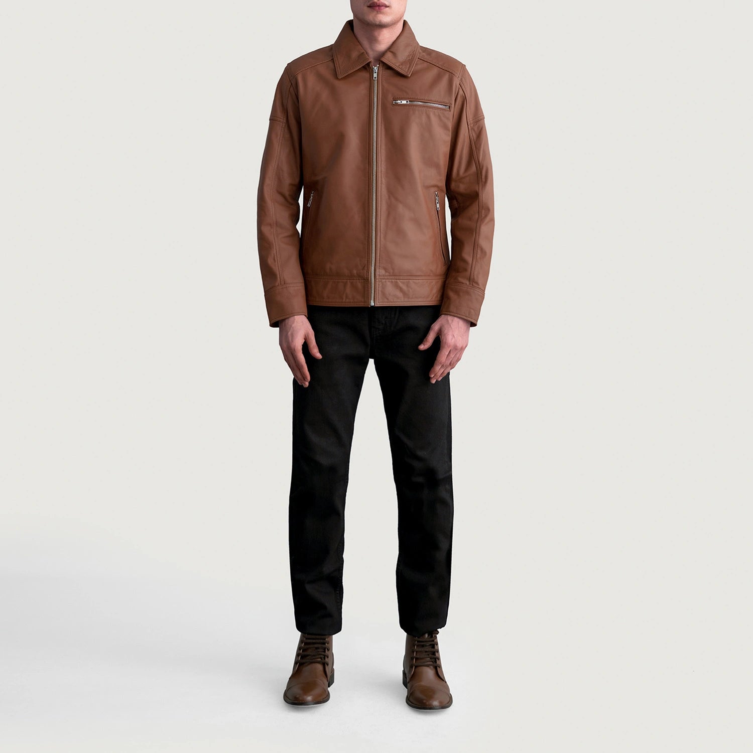 Lavendard Matte Brown Leather Biker Jacket For Men – The Jacket Maker
