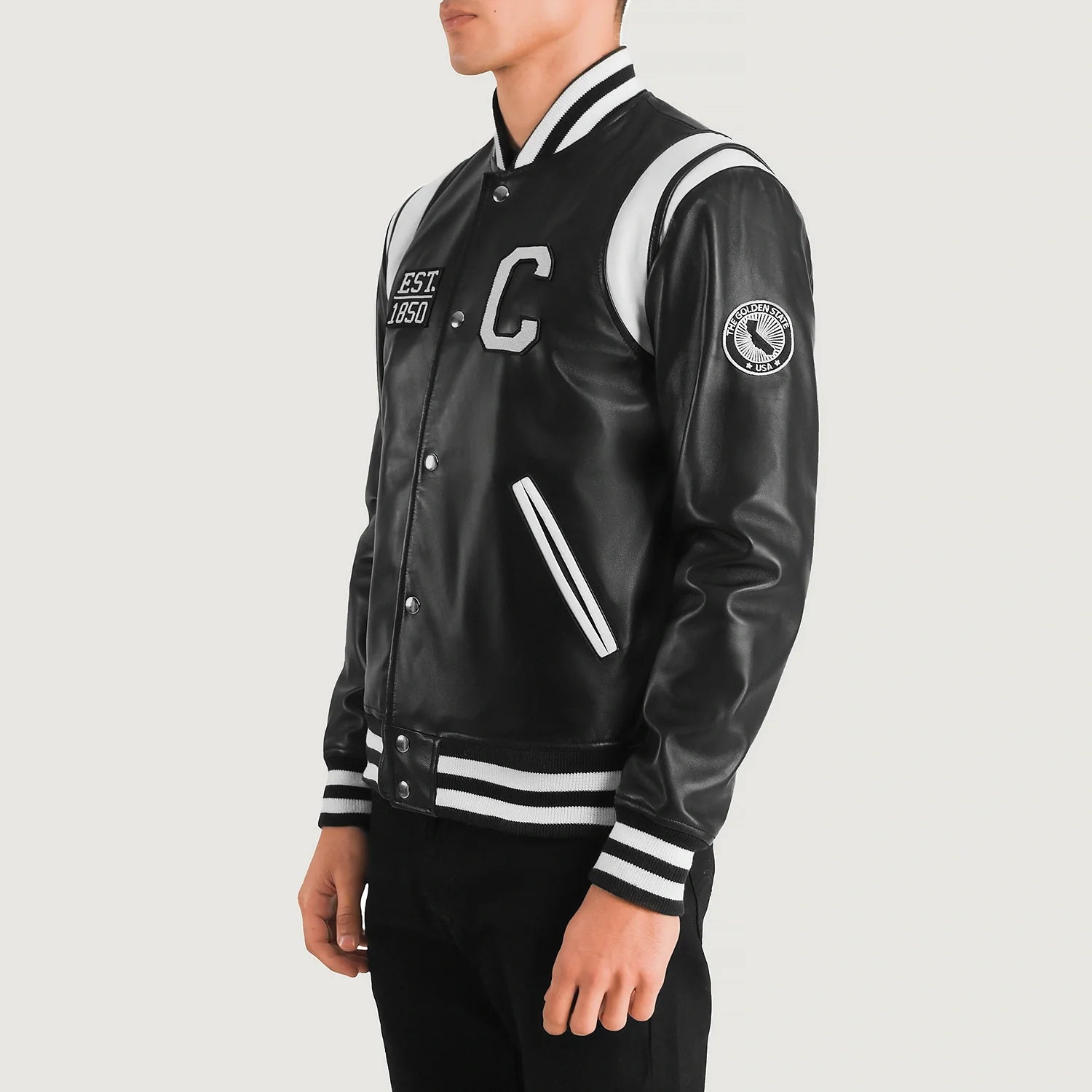 Liberte California Black Leather Varsity Jacket For Men – The