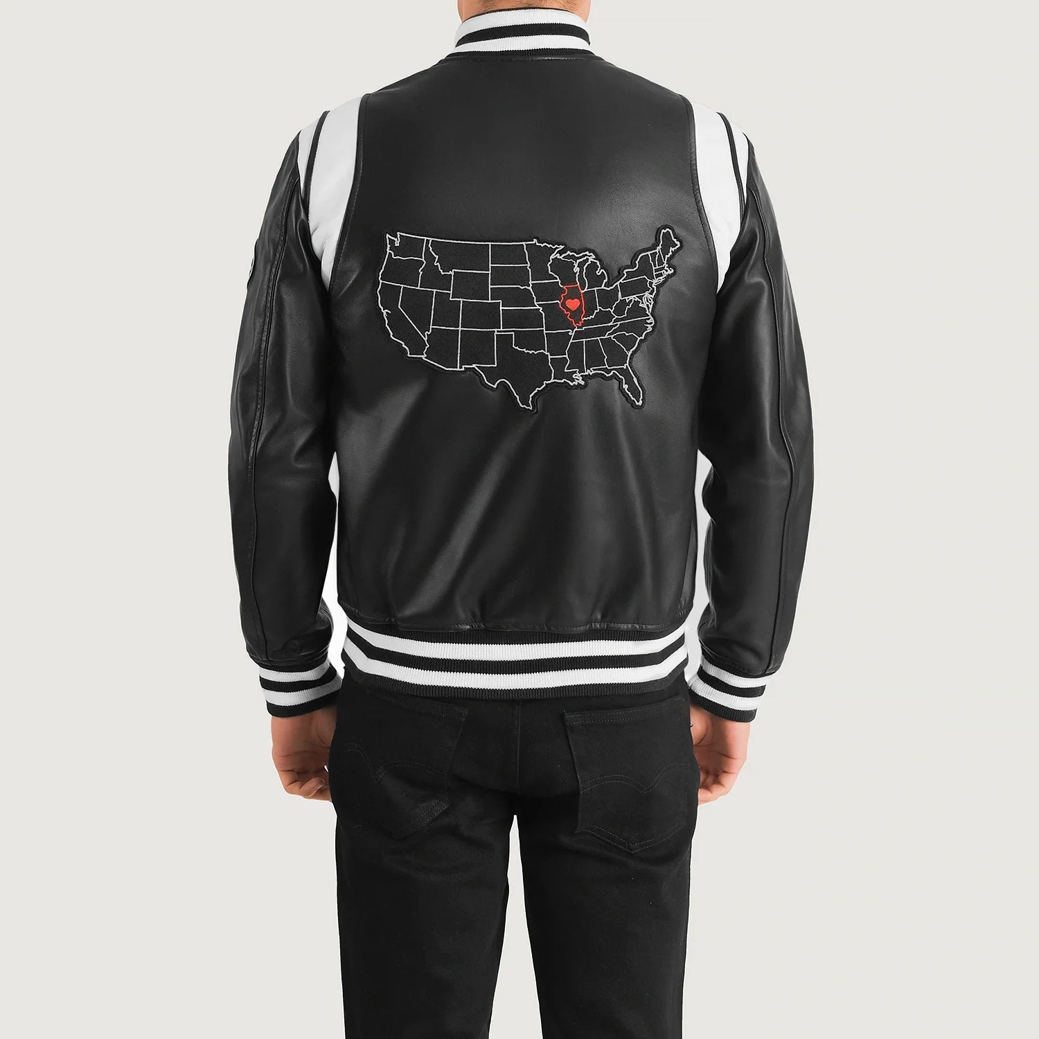 【りい】Time is on LEATHER VARSITY JACKET Liberte Illinois Black Leather Varsity Jacket For Men – The