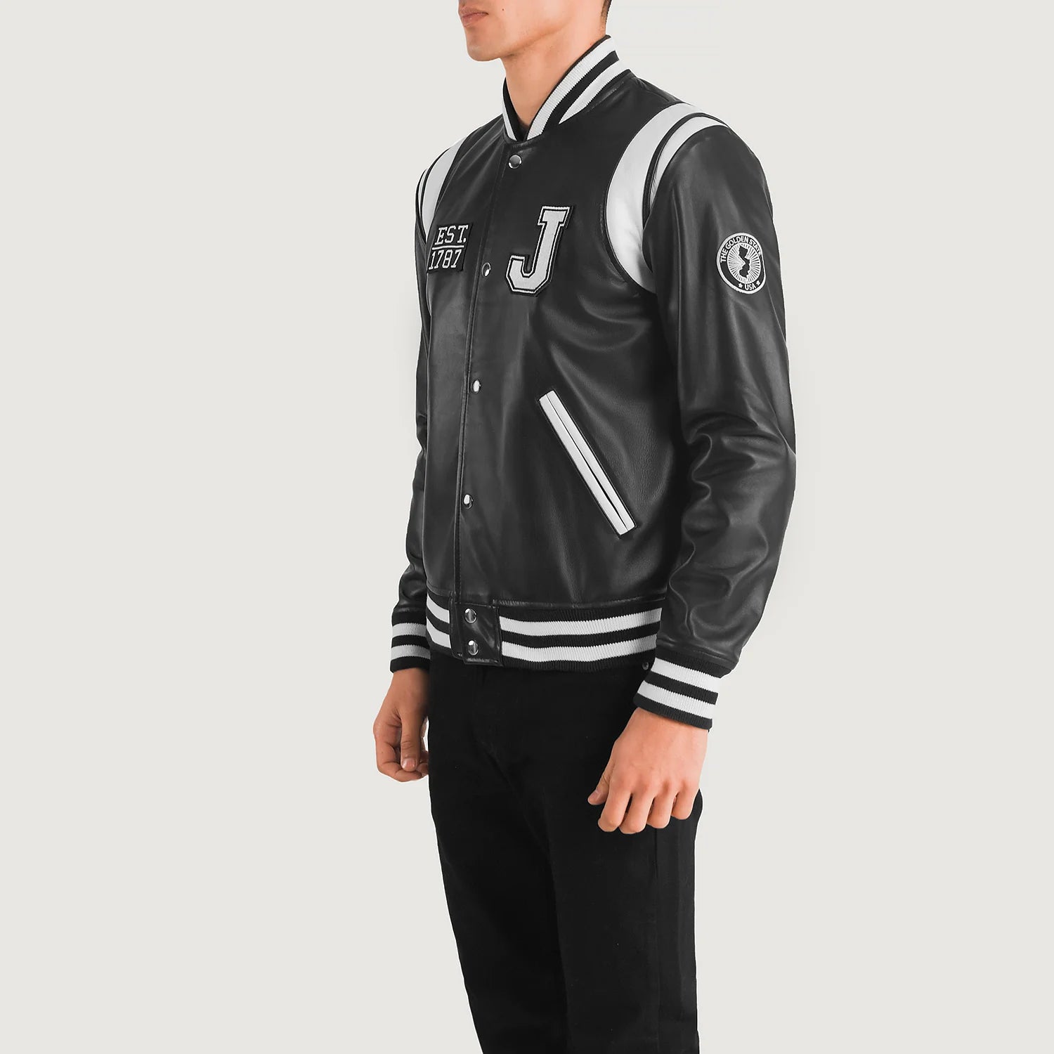 Liberte New Jersey Black Leather Varsity Jacket For Men – The