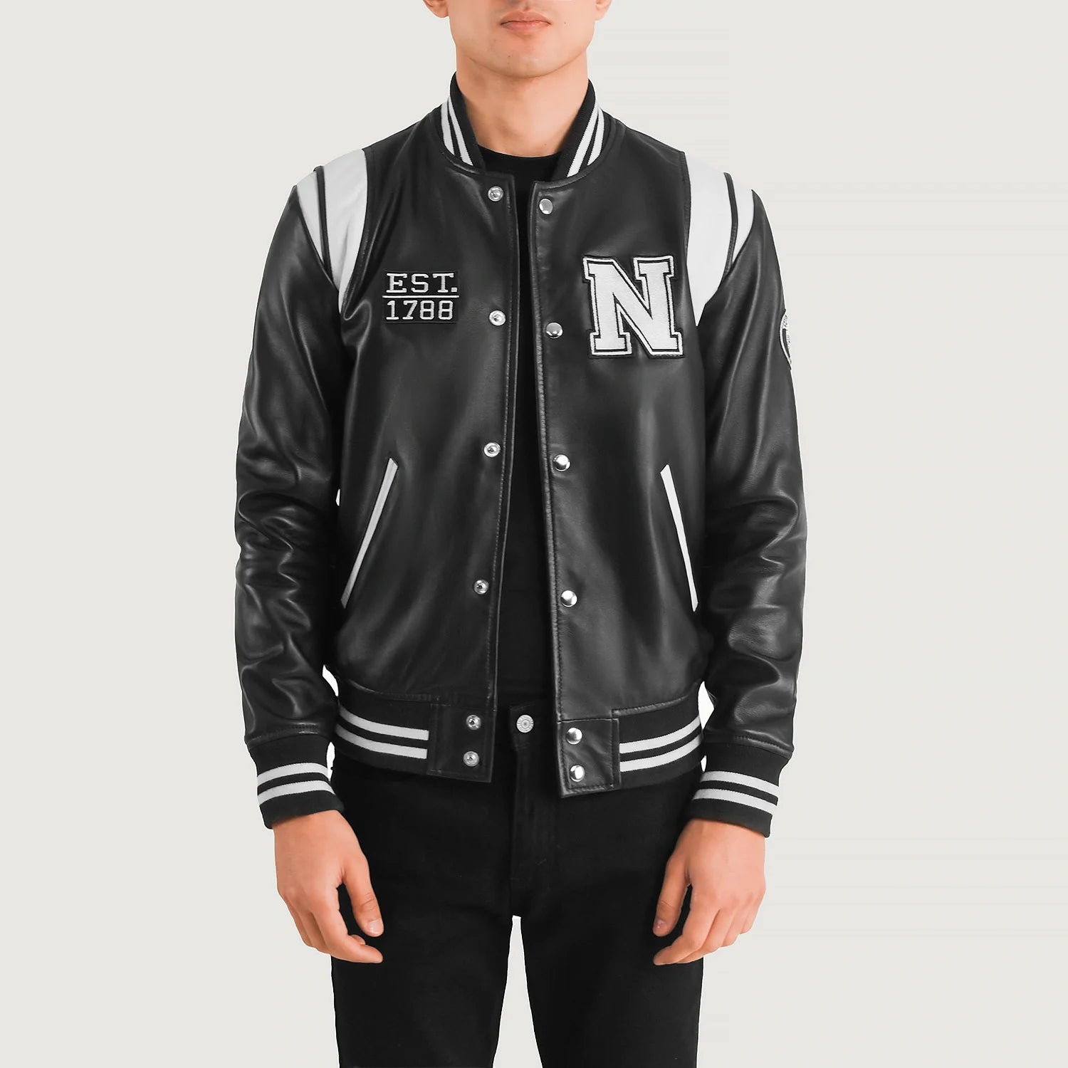 Liberte New York Black Leather Varsity Jacket For Men – The Jacket