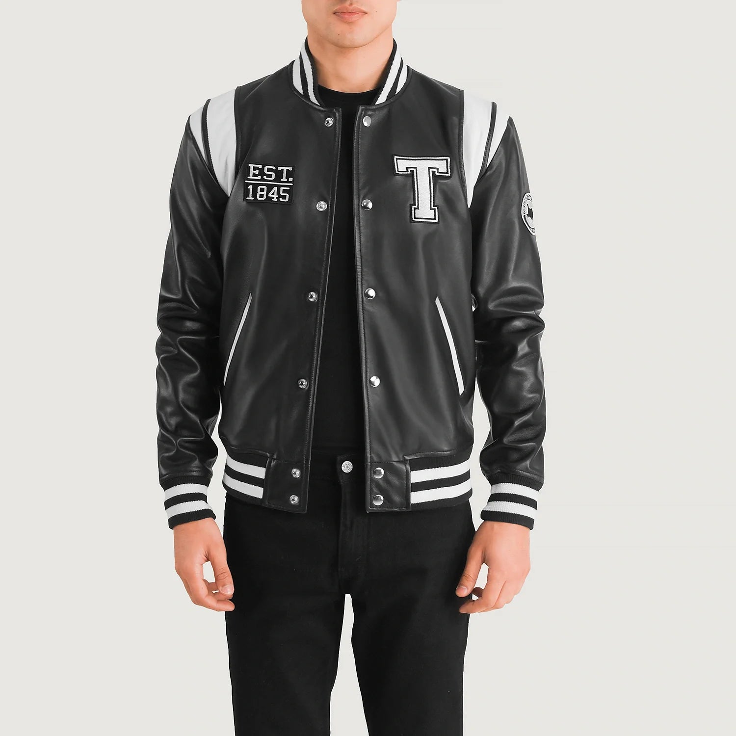 Liberte Texas Black Leather Varsity Jacket For Men – The Jacket Maker