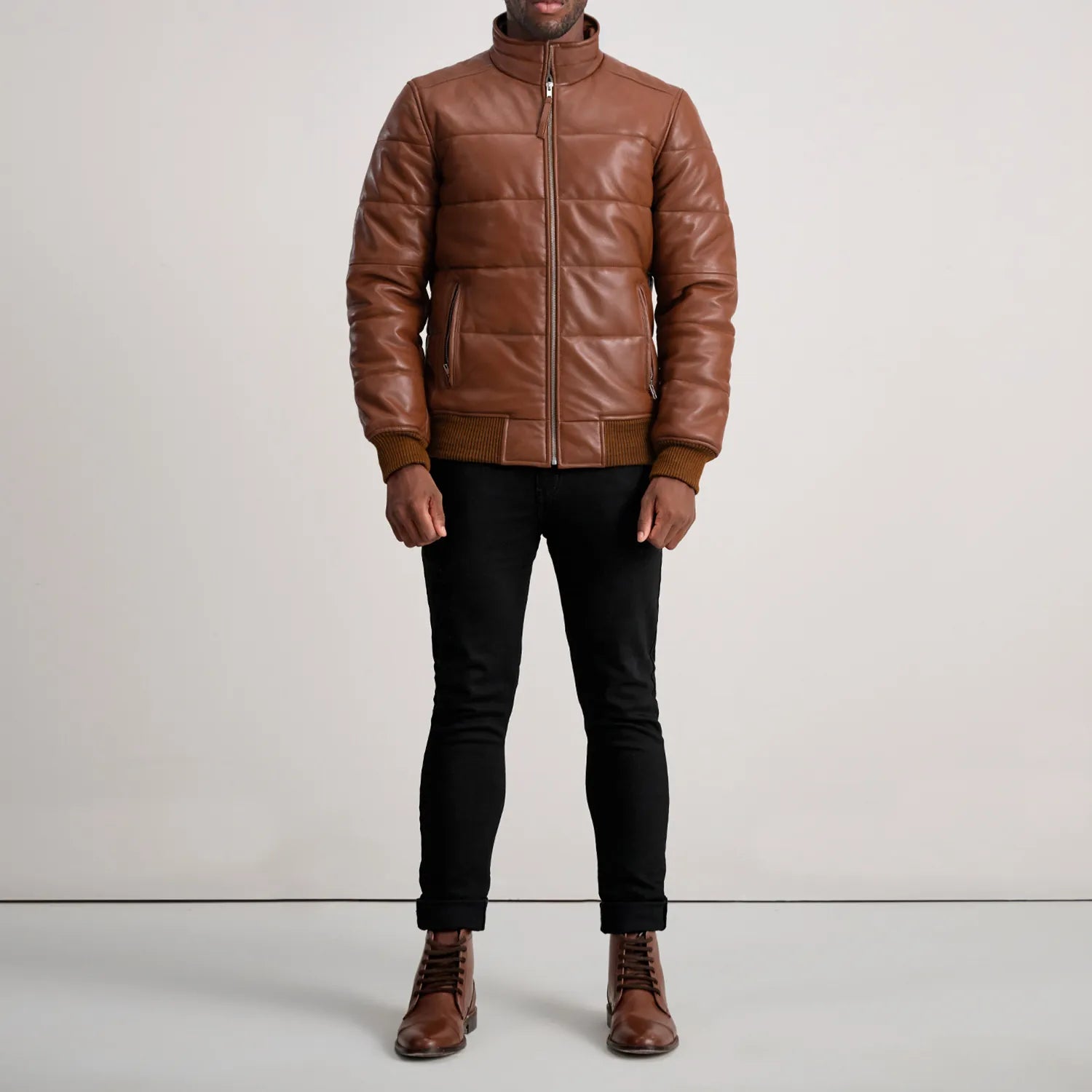 Lucas Brown Leather Puffer Bomber Jacket - The Jacket Maker