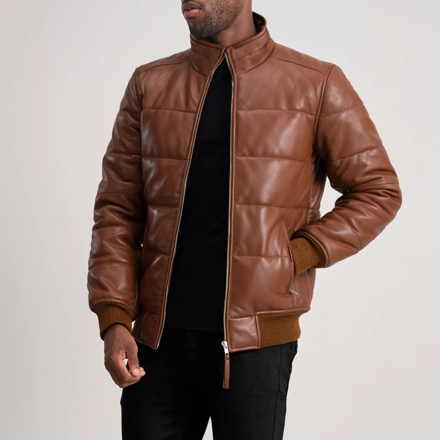 Lucas Brown Leather Puffer Bomber Jacket The Jacket Maker