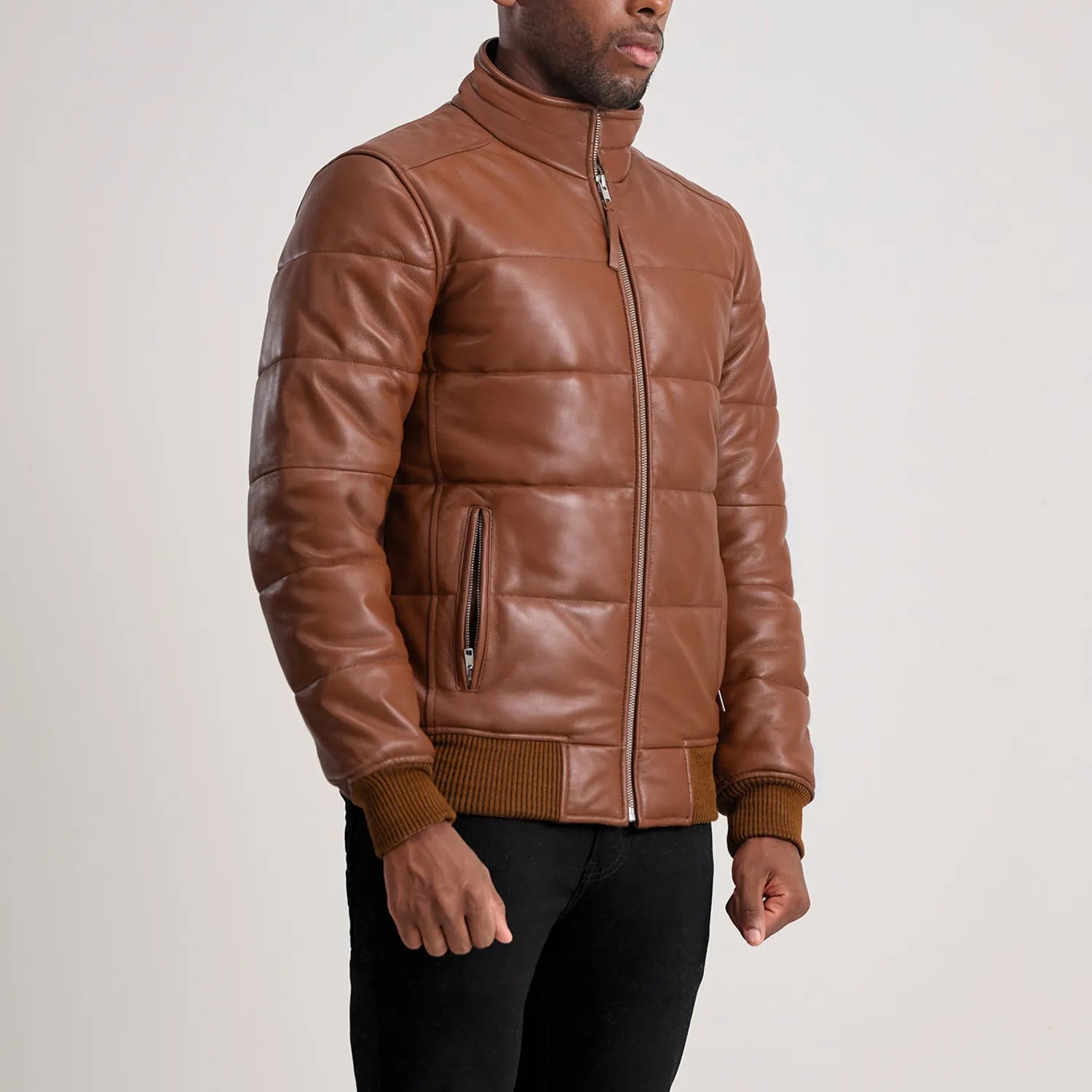 Lucas Brown Leather Puffer Bomber Jacket - The Jacket Maker
