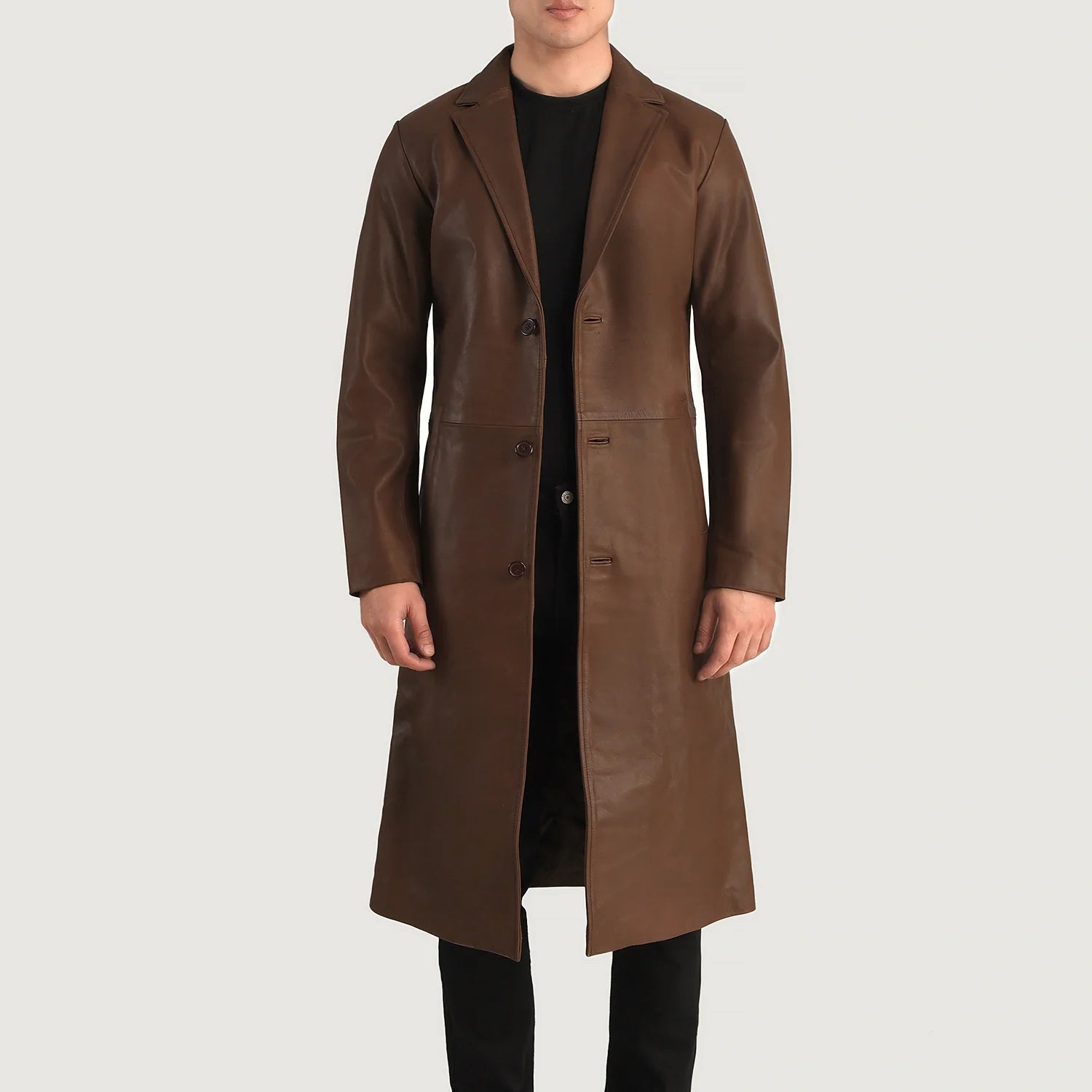 The Jacket Maker Mens Mateo Brown Leather Single Breasted Coat The Jacket Maker Mens Mateo Brown Leather Single Breasted Coat