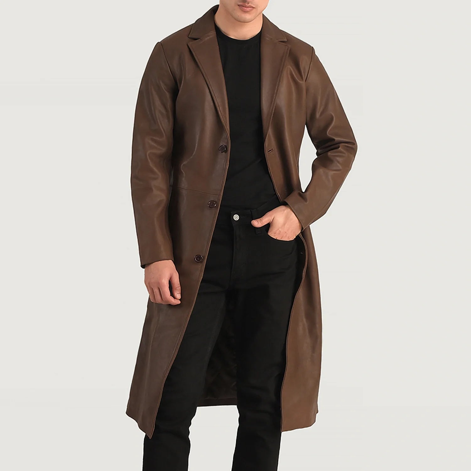 Mateo Brown Leather Single Breasted Coat For Men – The Jacket Maker