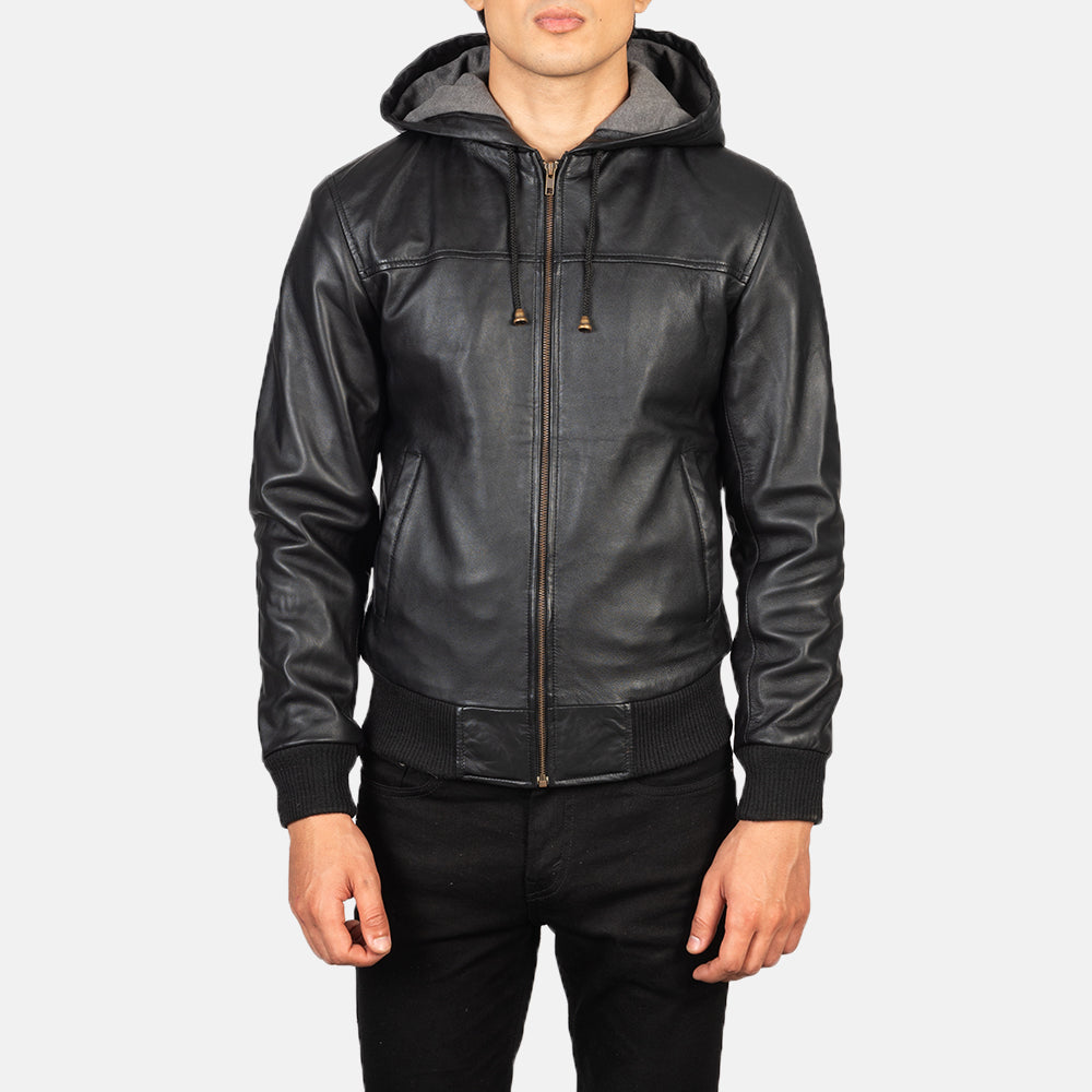 Men's Nintenzo Black Hooded Leather Jacket – The Jacket Maker