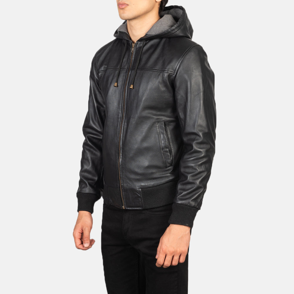 Men's Nintenzo Black Hooded Leather Jacket – The Jacket Maker