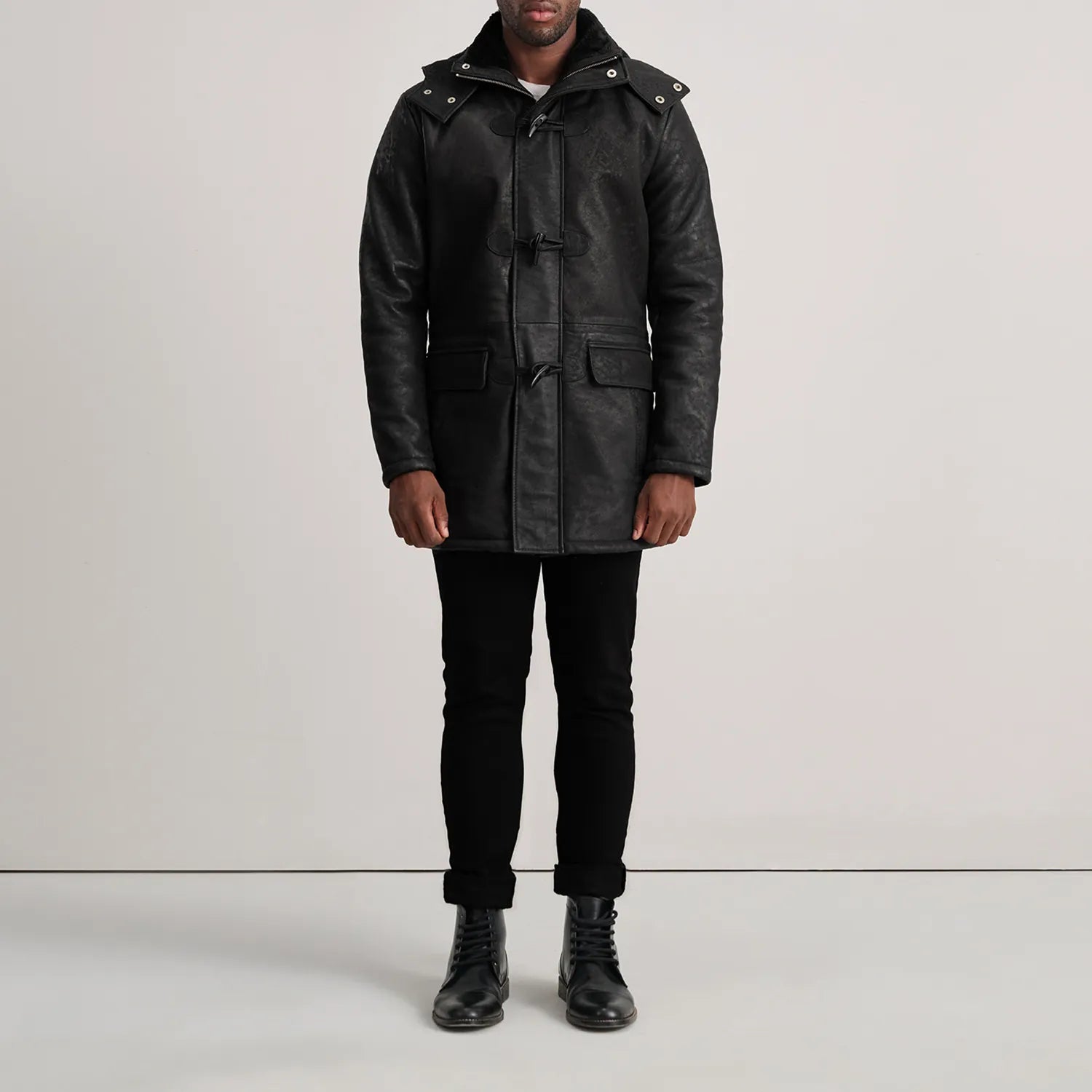 Nolan Black Snuffed Leather Duffle Coat - The Jacket Maker