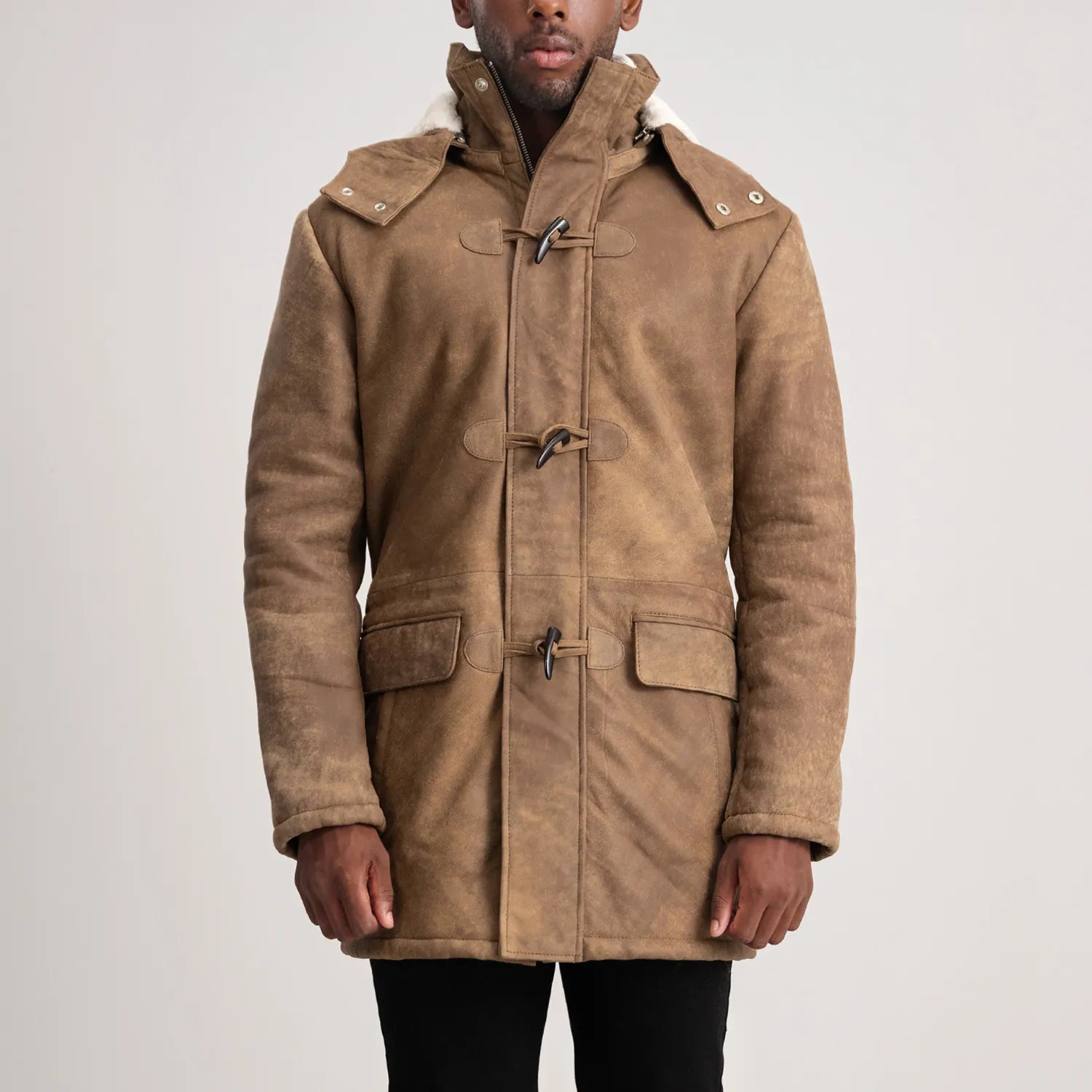 Nolan Distressed Brown Leather Duffle Coat - The Jacket Maker