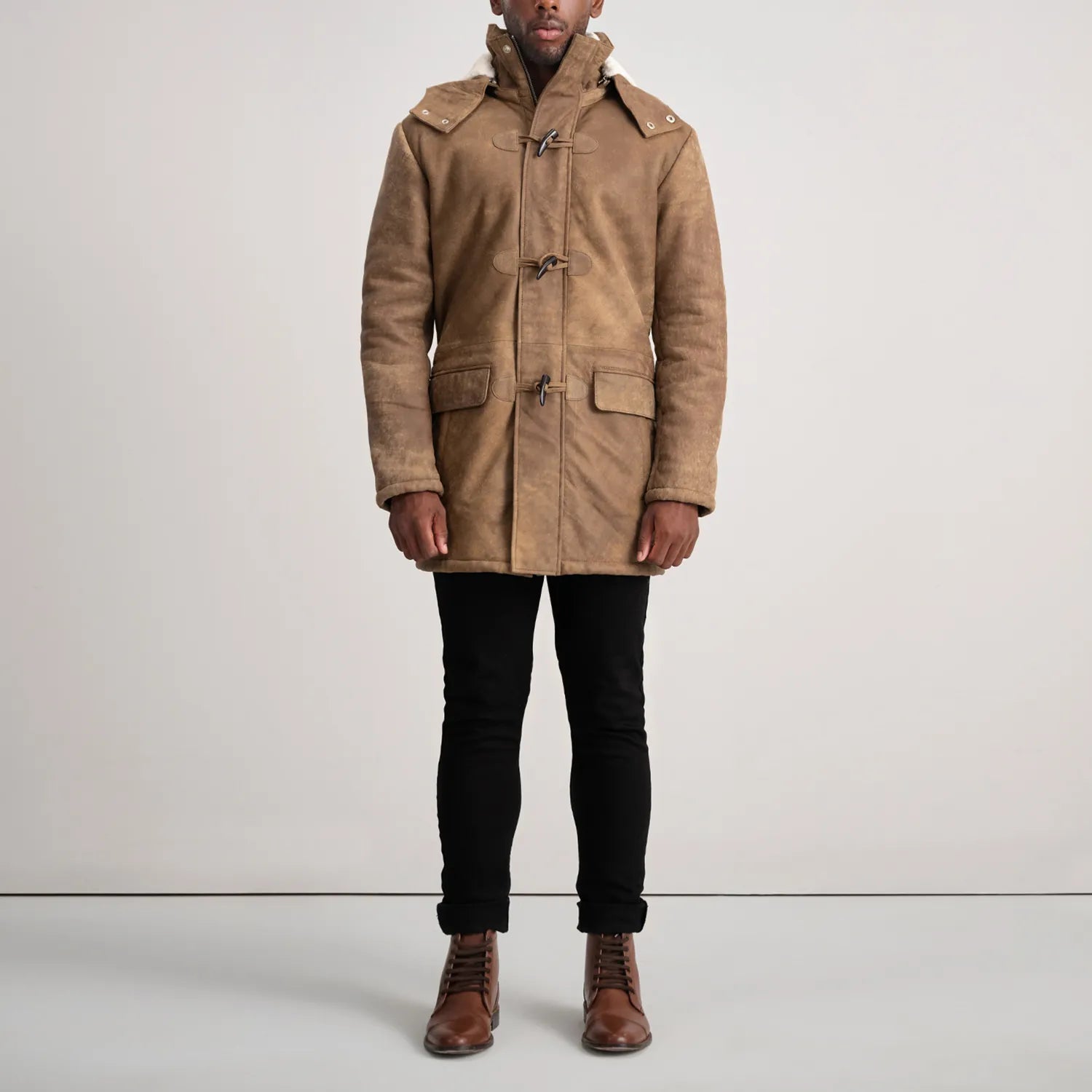 Nolan Distressed Brown Leather Duffle Coat - The Jacket Maker