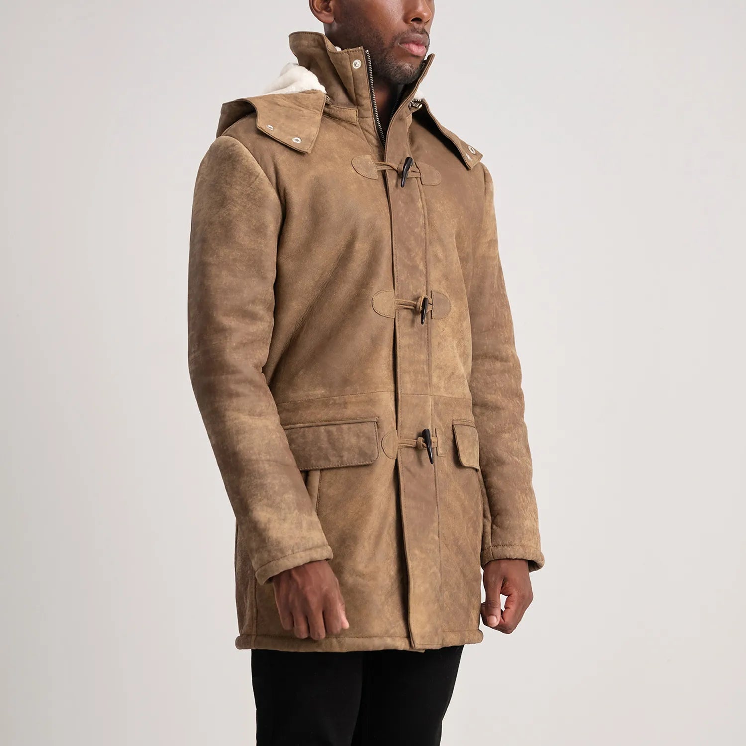 Nolan Distressed Brown Leather Duffle Coat - The Jacket Maker