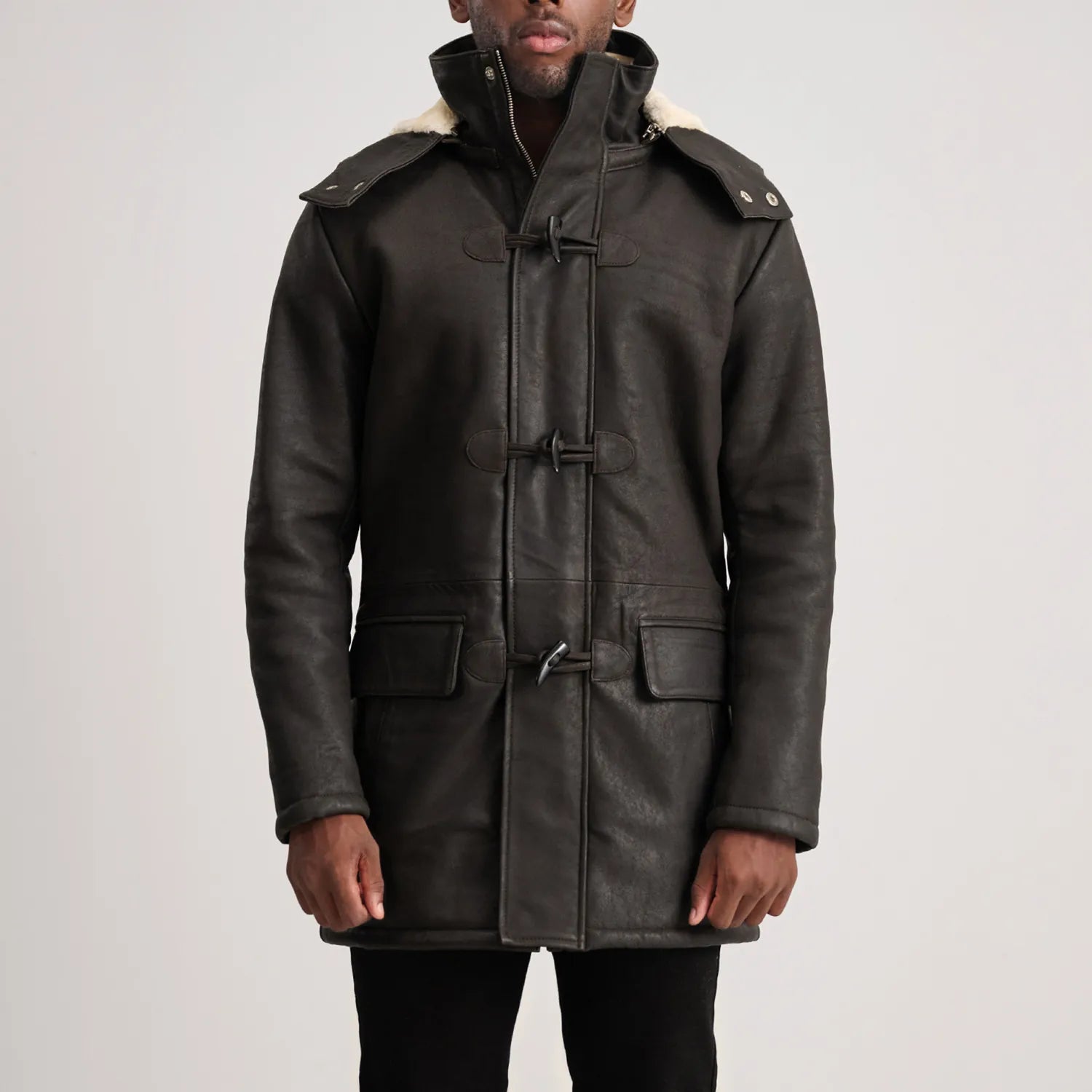 Nolan Tumbled Brown Leather Duffle Coat - The Jacket Maker Nolan Tumbled Brown Leather Duffle Coat - The Jacket Maker