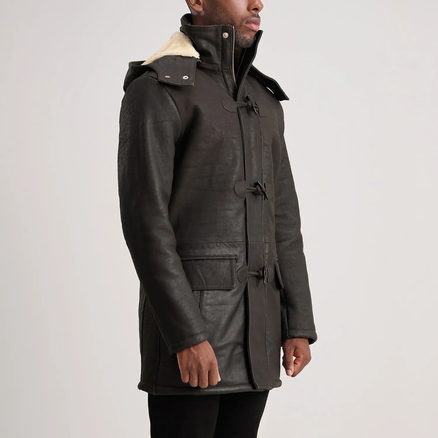 Nolan Tumbled Brown Leather Duffle Coat - The Jacket Maker