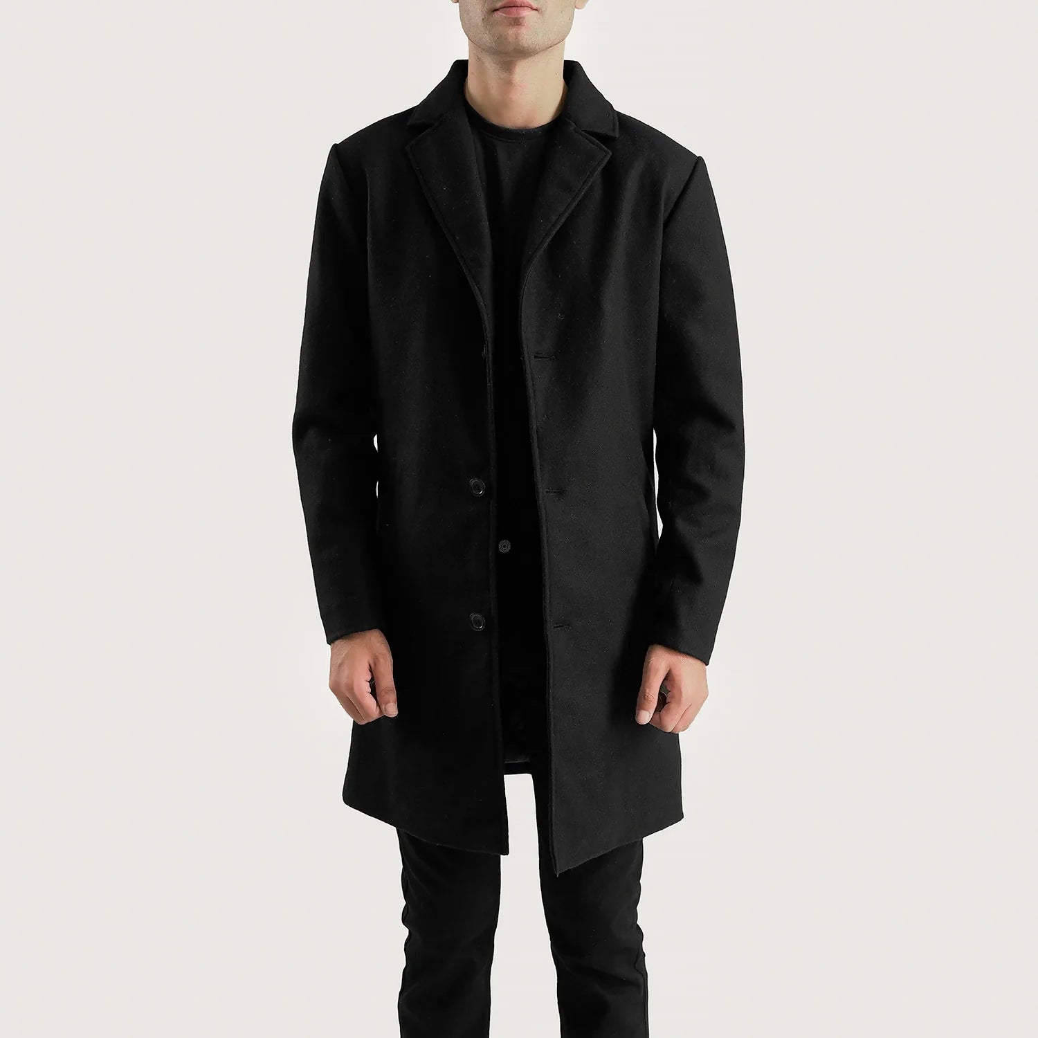 OVERCOAT SINGLE BREASTED JACKET ブラック　ウール Men's Petrillo Black Wool Single Breasted Coat – The Jacket Maker