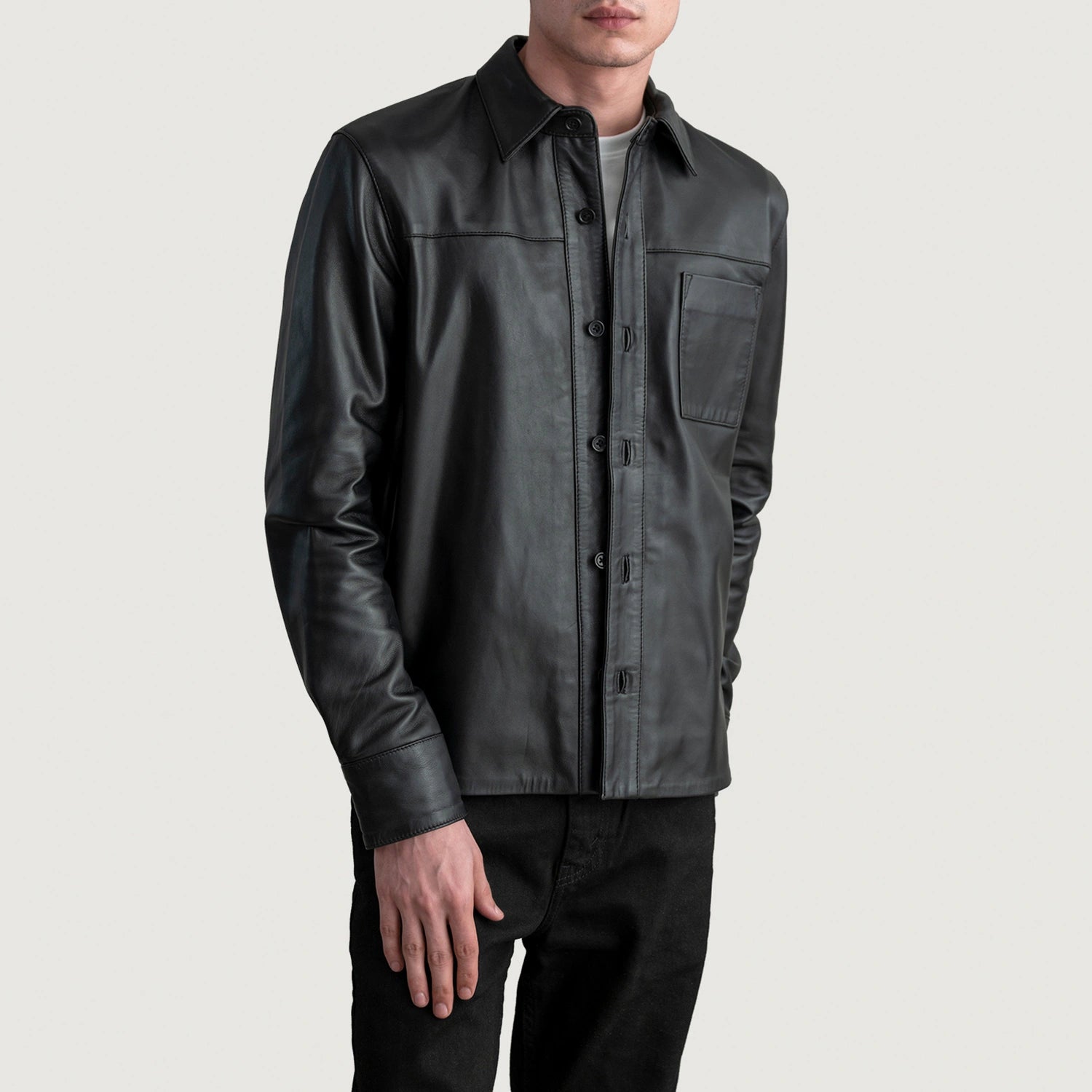 The Jacket Maker Mens Scout Black Leather Shirt The Jacket Maker Mens Scout Black Leather Shirt