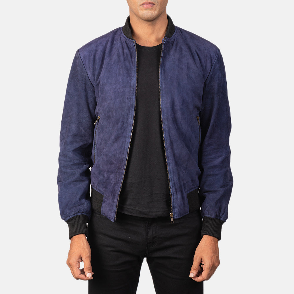 The Jacket Maker Men’s Shane Blue Suede Bomber Jacket
