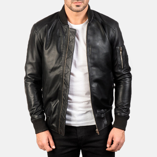 Men's Bomia Ma-1 Black Leather Bomber Jacket – The Jacket Maker Men's Bomia Ma-1 Black Leather Bomber Jacket – The Jacket Maker