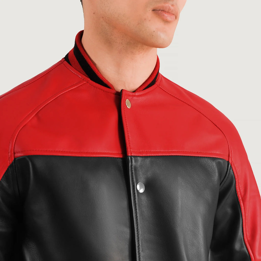 Red Rterrance Terrance Black & Red Leather Varsity Jacket For Men – The Jacket Maker