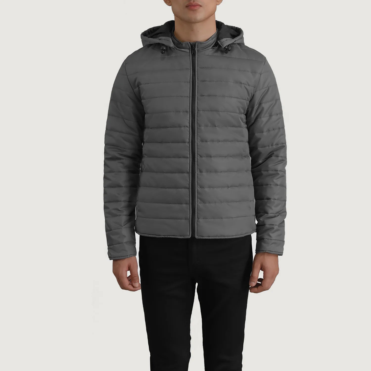 ジャケット・アウター PROFESSIONAL PADDED SETUP (GRAY) Tyler Grey Hooded Puffer Jacket For Men - The Jacket Maker