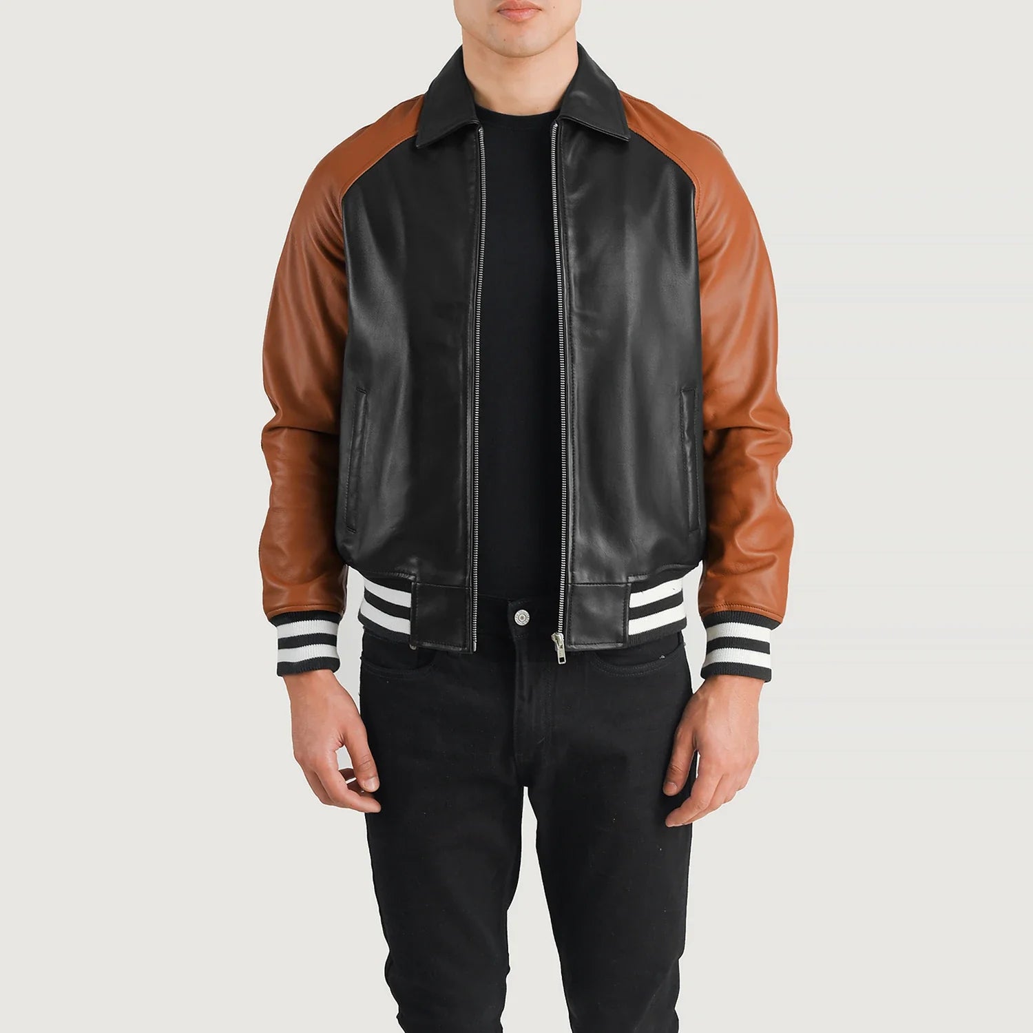 Walton Black Brown Leather Varsity Jacket For Men – The Jacket Maker