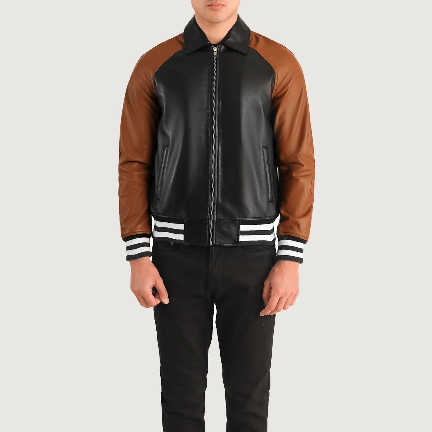 Clothing Coach Varsity Leather Jacket Walton Black Brown Leather