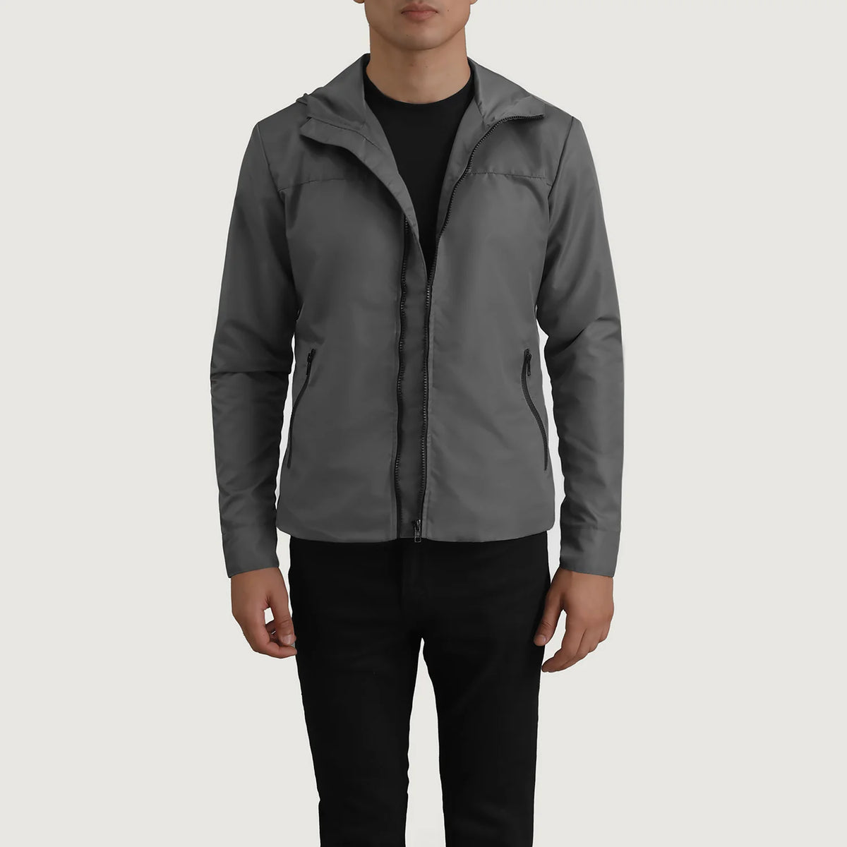 Wesley Grey Hooded Windbreaker Jacket For Men - The Jacket Maker