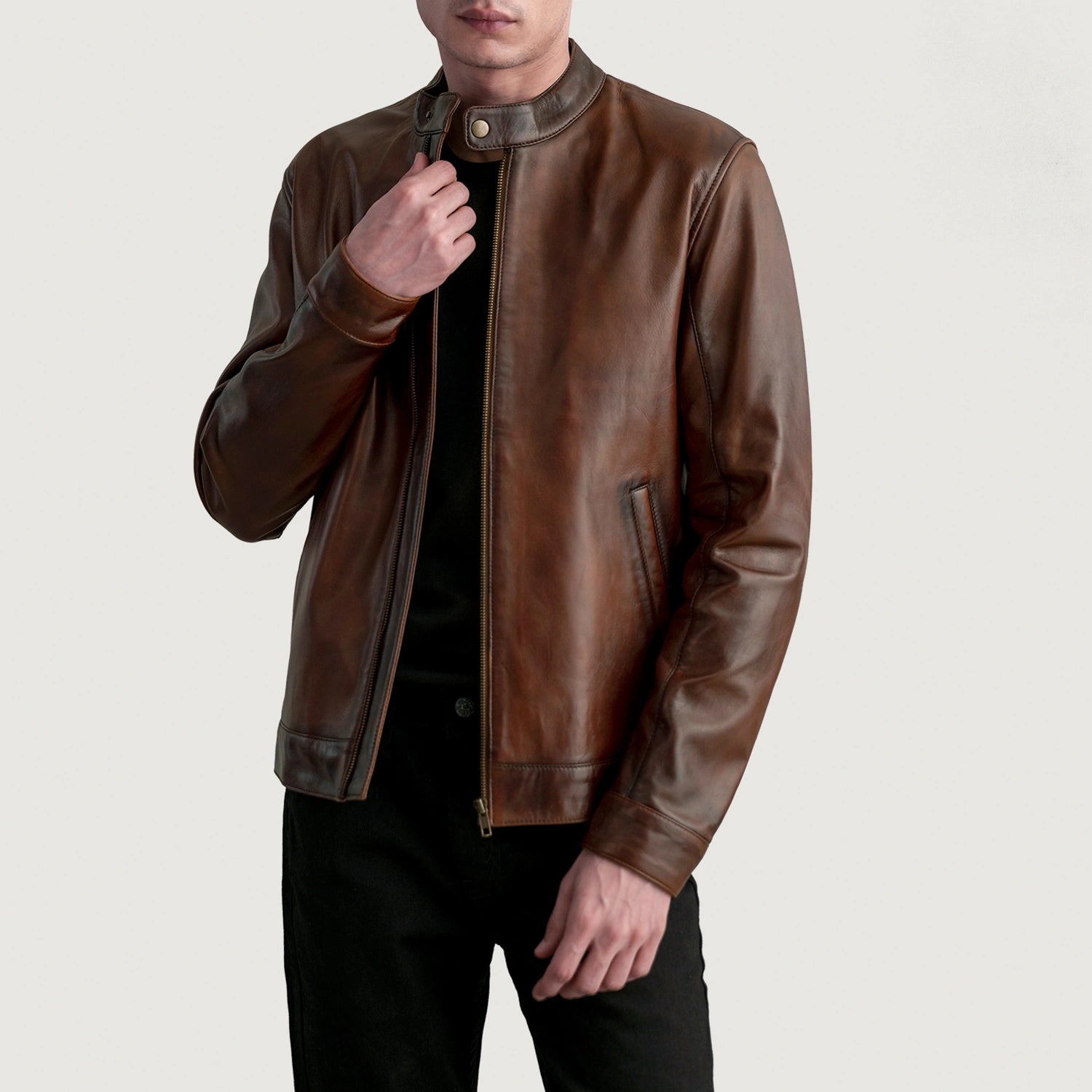 Distressed Leather Motorcycle Jacket Brown Real Leather Jacket Zen