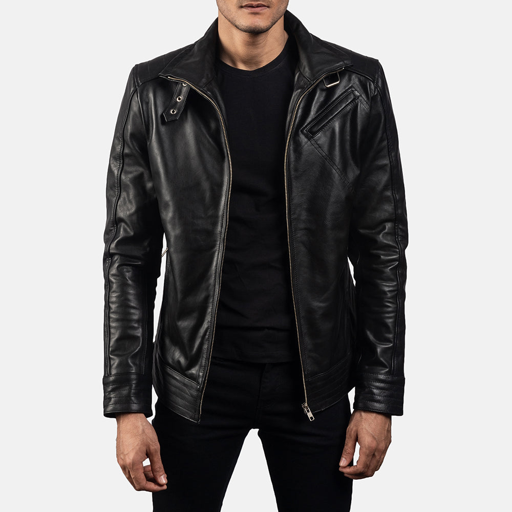 The Jacket Maker Men’s Agent Shadow Black Leather Bomber Jacket