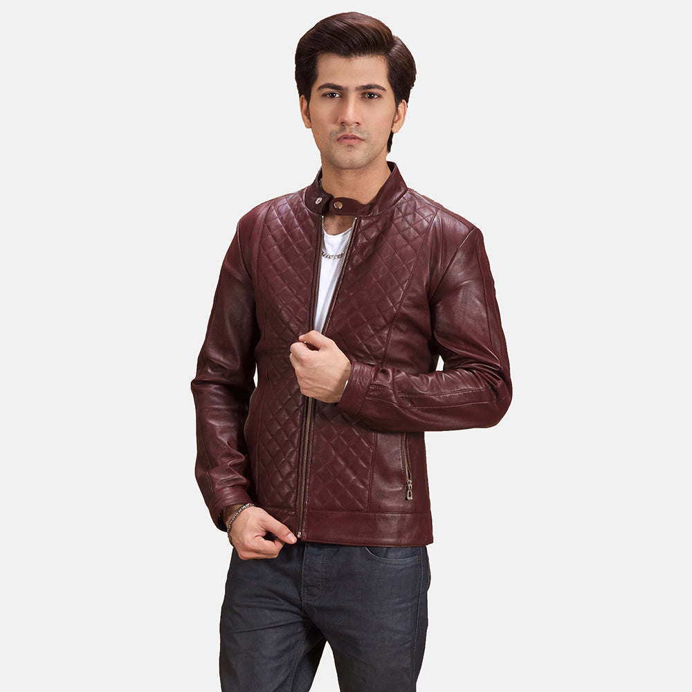 Men's Rumano Jae Studded Maroon Leather Biker Jacket – The Jacket