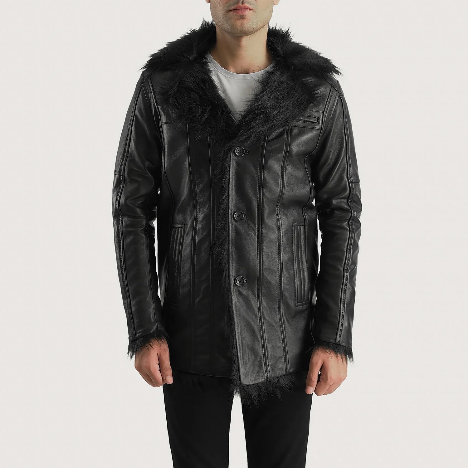 Men's Furcliff Black Leather Coat – The Jacket Maker