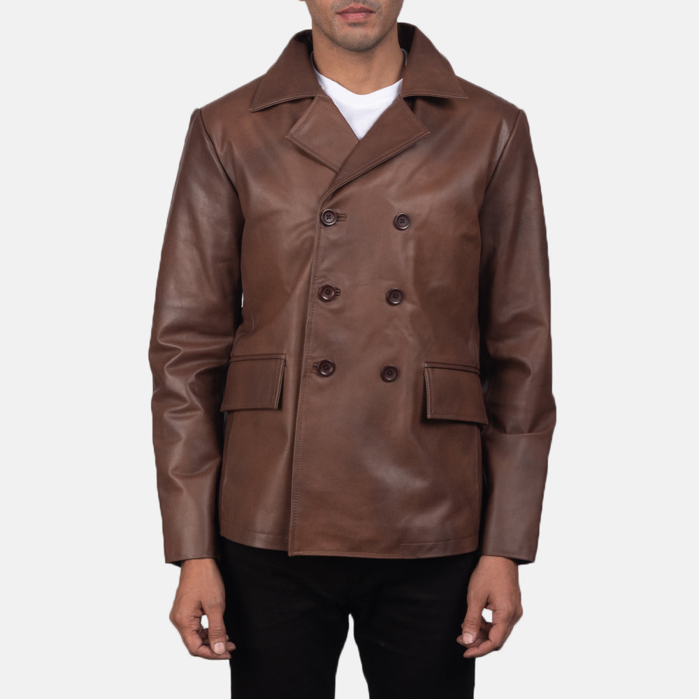 Men's Mr. Bailey Brown Leather Naval Peacoat – The Jacket Maker
