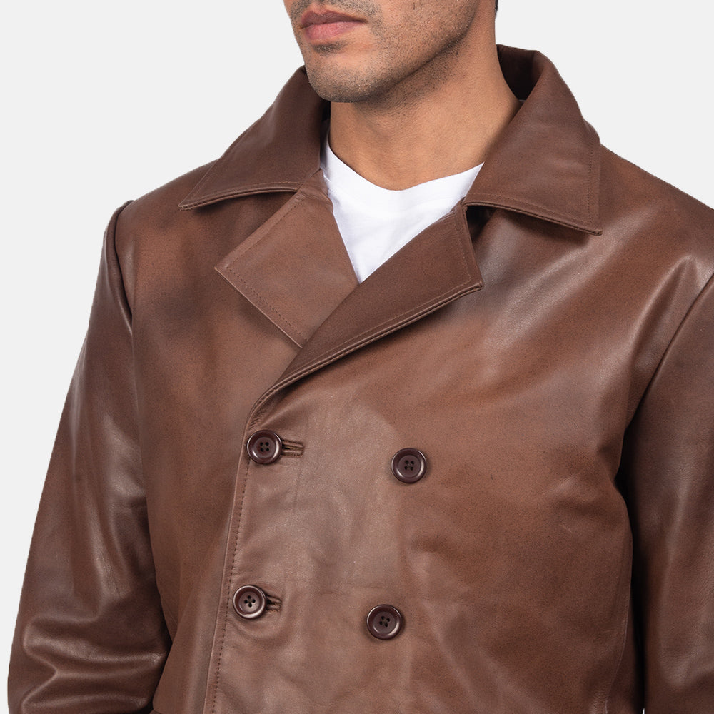 Men's Mr. Bailey Brown Leather Naval Peacoat – The Jacket Maker