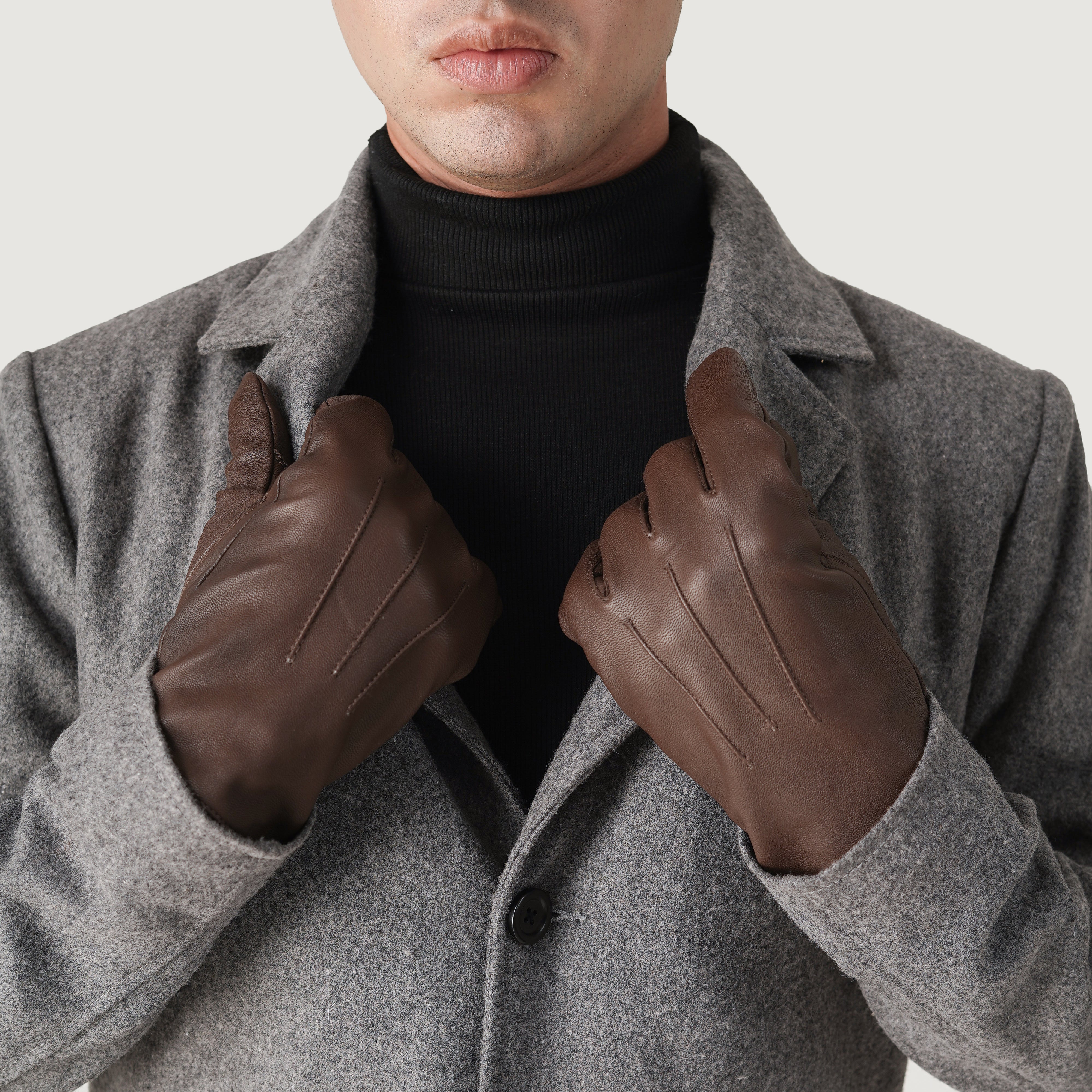The Jacket Maker Men Ralph Brown Real Leather Wool Lined Dress Gloves The Jacket Maker Men Ralph Brown Real Leather Wool Lined Dress Gloves