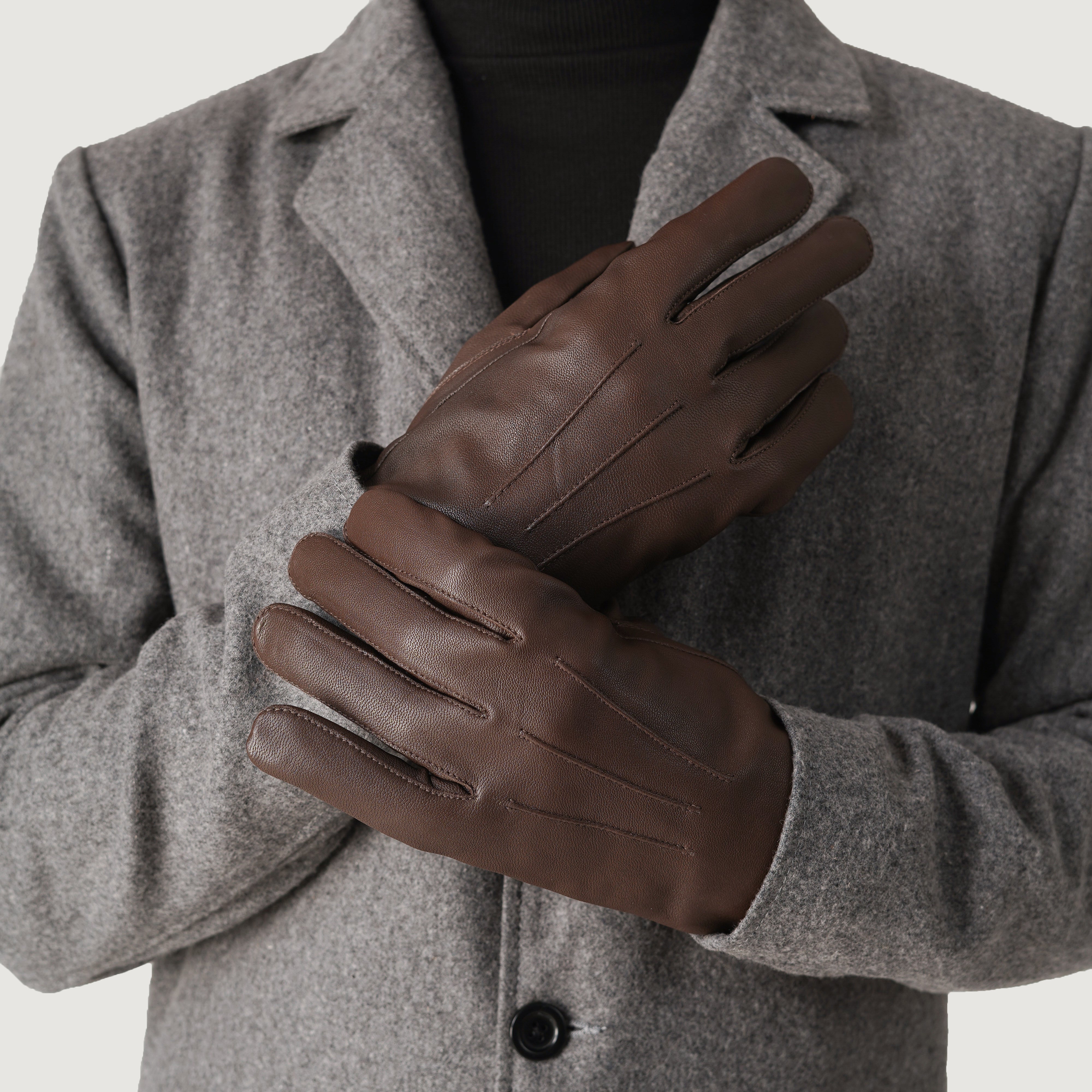 The Jacket Maker Men Ralph Brown Real Leather Wool Lined Dress Gloves The Jacket Maker Men Ralph Brown Real Leather Wool Lined Dress Gloves